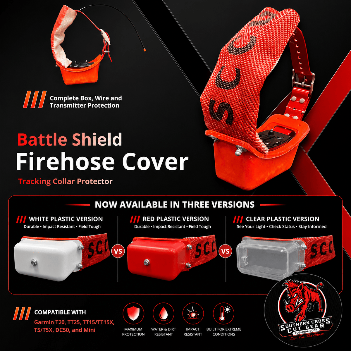 Battle Shield Hard Shell Garmin Tracking Collar Protector | With Firehose Sleeve & Impact-Resistant Armor Cover